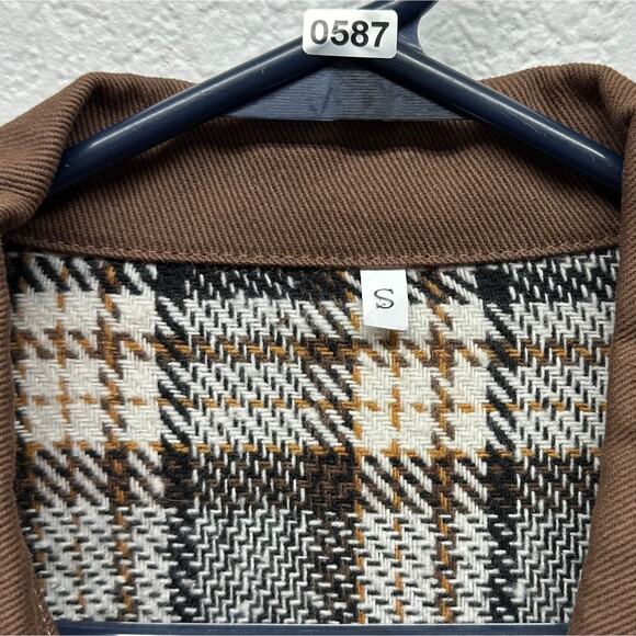 New! Women’s Sz S Button Shirt Jacket 2 Breast Pockets Long Sleeve Brown & Cream - Picture 11 of 11